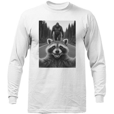 Scared Raccoon Selfie with Sasquatch Bigfoot Humorous Long Sleeve