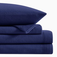 Navy Blue Warm Fleece Bed Sheets Queen Size 4 Piece Set For Winter Clearance New