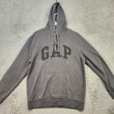 GAP Hoodie Mens Medium Gray Pullover Sweatshirt Spell Out Logo Kangaroo Pocket