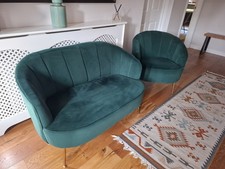 Green Velvet Small Sofa and Arm Chair