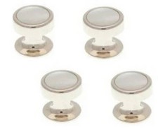 David Van Hagen Mens Mother Of Pearl Round Dress Studs - White/Silver