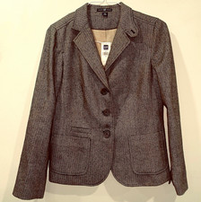 GAP Women  s Gray Herringbone Lined Blazer 3-Button Notch Lapel Size 8