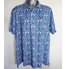 johnnie-O Mens Blue White Feather Print Performance Polo Golf Shirt XL