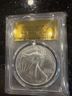 2023 American Silver Eagle First Strike 1 of 2023 PCGS MS70 Gold Foil Label