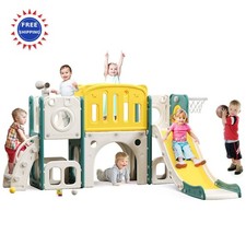 8 in 1 Toddler Slide Set Kids Climber Playhouse with Basketball Hoop Toddlers