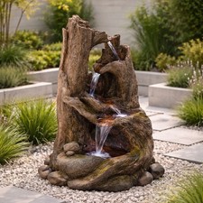 Garden Water Feature Outdoor LED Fountain Rainforest Trunk - 102cm High