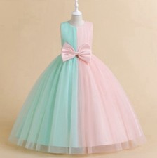 Girls Kids 8 Block Long Tulle Ballgown Party Dress with Bow Knot