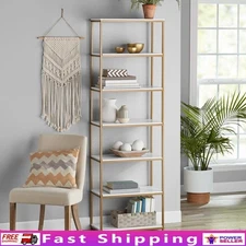 6-Shelf Metal Frame Bookcase Open Modern Storage Unit Living Room Office Display