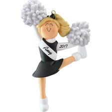 Personalized Christmas Ornament - Blonde Cheerleader in Black Uniform