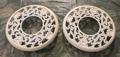 Vtg 2 Ornate Rolling Plastic Plant Base Stand Dolly Roller Caster Wheels Cream