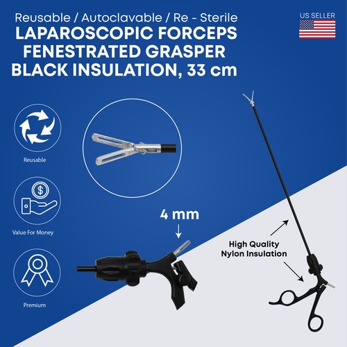 Laparoscopic Fenestrated Grasping Forceps 33cm Jaws Surgical Instruments Premium - Picture 2 of 2