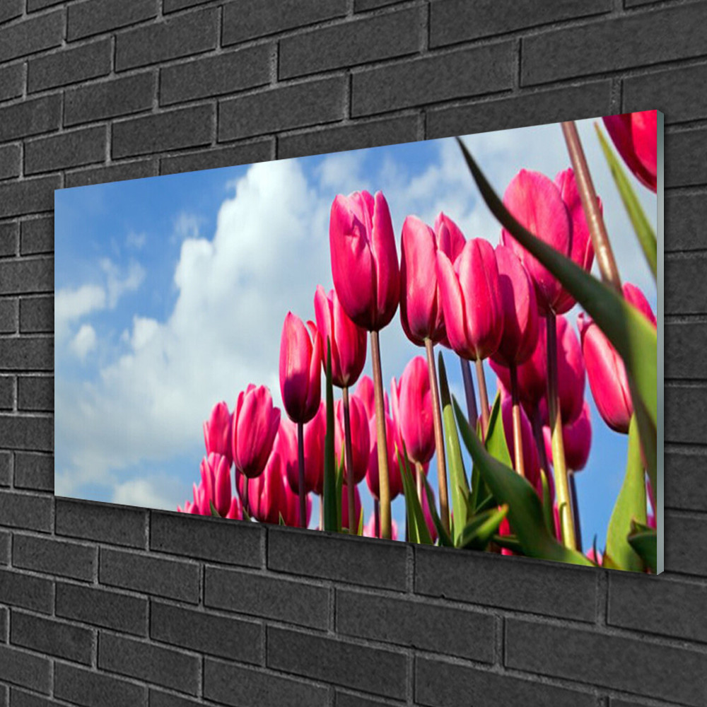 Tableau sur verre impression florale tulipe 100x50 cm pour déco murale de cuisine moderne