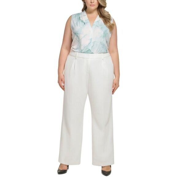 Calvin Klein Women's White High Rise Wide Leg Pants Trousers NWT. thumbnail 3