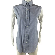 Current/Elliott Button Down Shirt Women’s 0 Long Sleeve Striped Blue White 62