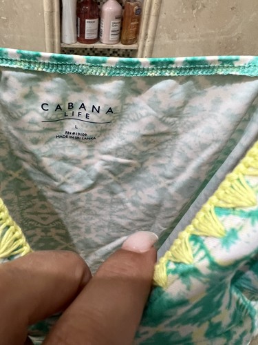 Talbots Cabana Life Tankini Top Ruched Green White Adjustable Straps Bra Soft L - Picture 5 of 8