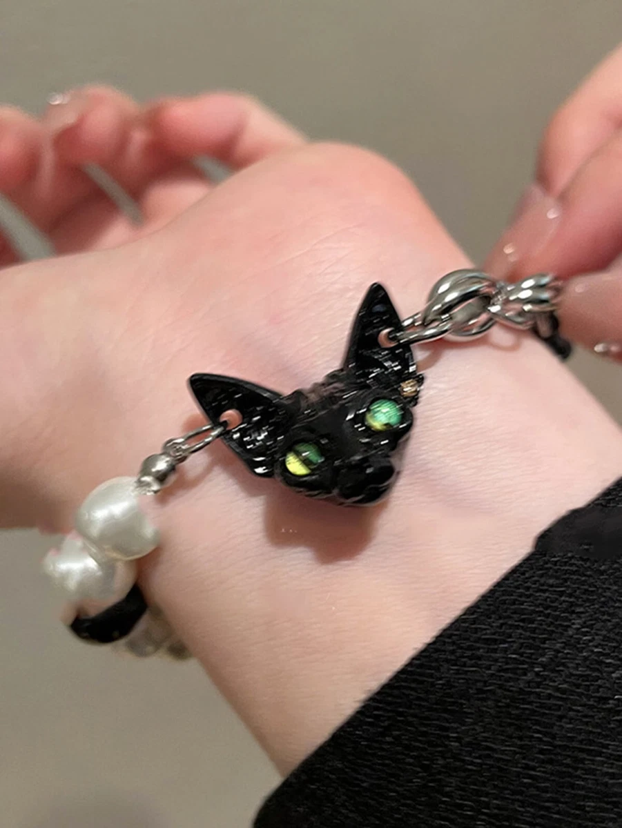 VASSAGO Braccialetto Gatto Donna Uomo – Regolabile, Intrecciato A Mano Con Perline, Ciondolo Gatto - 6