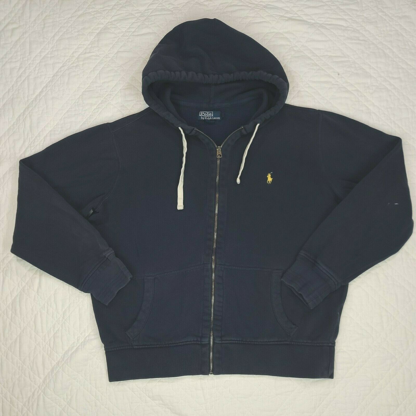 Polo Ralph Lauren uomo full zip giallo navy pony felpa con cappuccio taglia XL