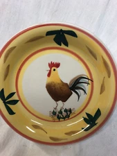 PHILIPPE RICHARD COUNTRY VIEW ROOSTER SALAD PLATE CHICKEN IN CENTER BROWN LEAVES