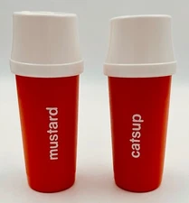 Vintage Tupperware Catsup & Mustard Condiment Dispensers Working