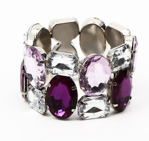 Stretch silver plated bracelet with resin crystal gemstones - Picture 25 of 27