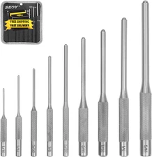 9-Piece Roll Pin Punch Set - Fast Pin Removal - Durable Steel & Construction - f