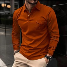Men's Long Sleeve Fashion POLO Shirt Classic Button Casual Baggy Shirts