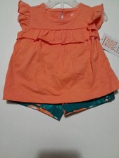 Carter's Baby Girls 2-Piece Orange Tropical Floral Short Set Size 3M NEW