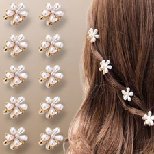 10 Pcs Mini Pearl Claw Clips with Flower Design Decorative Hair Accessories