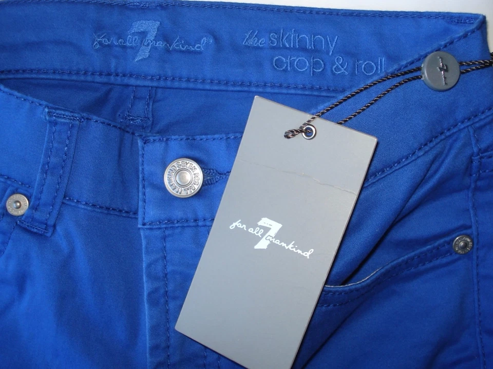 Calça jeans Capri 7 For All Mankind tamanho 10 skinny crop & roll meninas algemada azul - Imagem 3 de 4