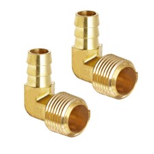 2Pcs Brass Hose Barb Fitting,90 Degree Elbow,3/8" Barb x 1/2" NPT Male Thread