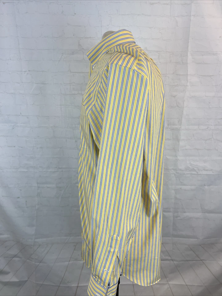 Рубашка хлопковая мужская Paul Stuart 1826 желтая и синяя в полоску 15,5–35 долл. США 118 - Изображение 4 из 4