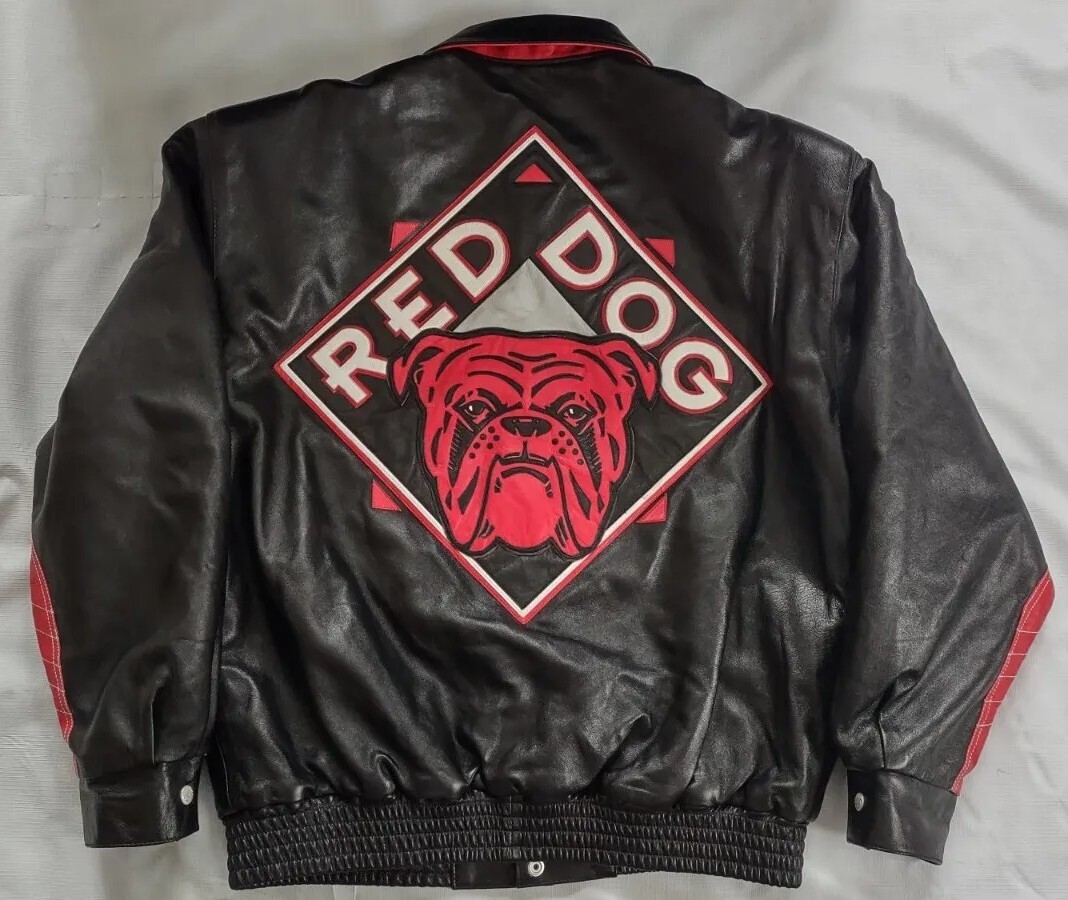 VINTAGE RARE 90's JEFF HAMILTON RED DOG BEER BOMBER STYLE LEATHER