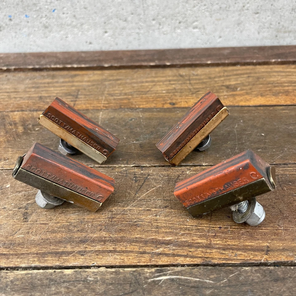 Juego de 4 pastillas de freno vintage Scott Mathauser C zapatos Old School BMX carretera salmón Foto 2 de 4