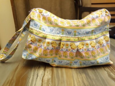 Easter Chick theme Clutch travel make-up bag Pink Yellow 10'' Wristlet cosmetic
