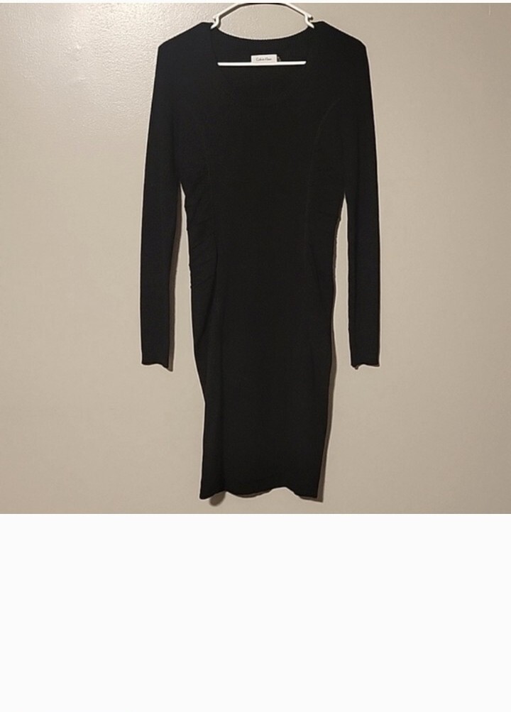 Calvin Klein Womens Rib Knit Bodycon Longsleeve Mini Dress Black Size Small