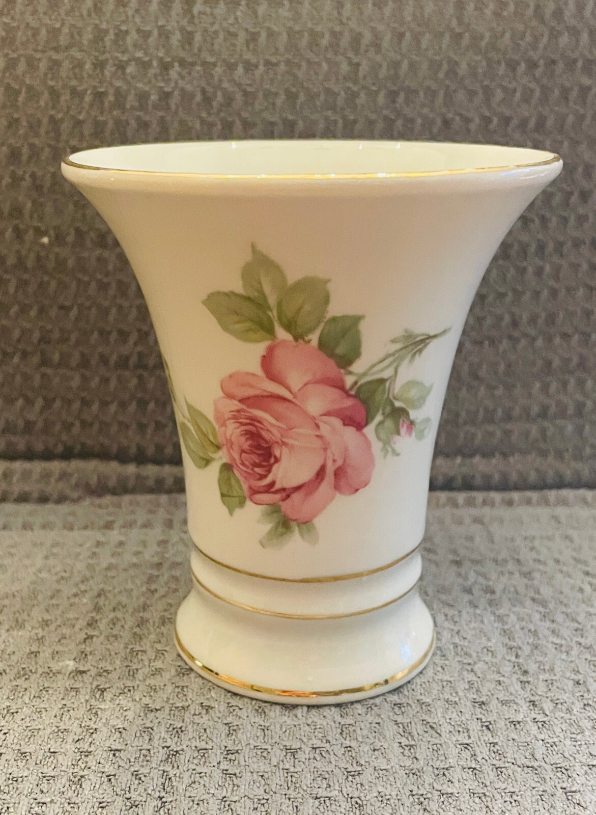 Schumann Arzberg Rose Print Flared Vase Bavaria Floral GOLD TRIM 4" | eBay