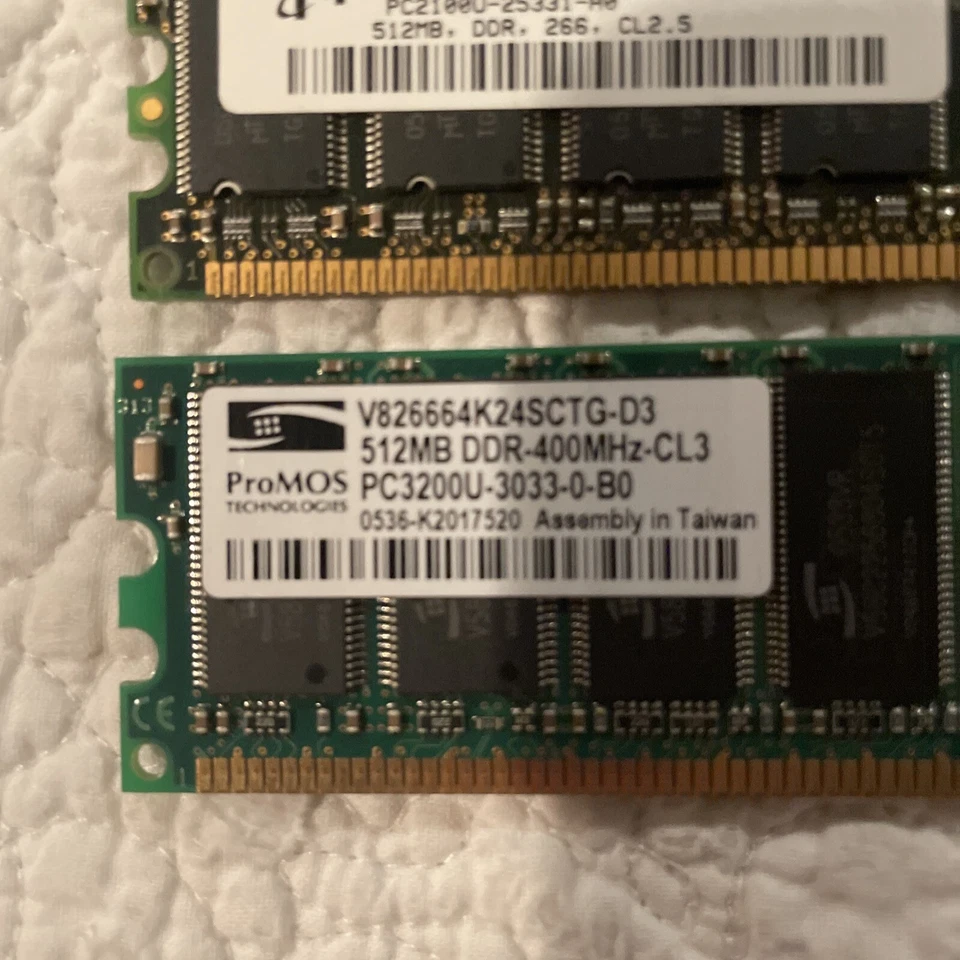 3-512MB 2x256MB DDR-400 CRUCIAL/MICRON CT3264Z265 One ProMos 512MB DDR400 MHz - Image 4 of 4