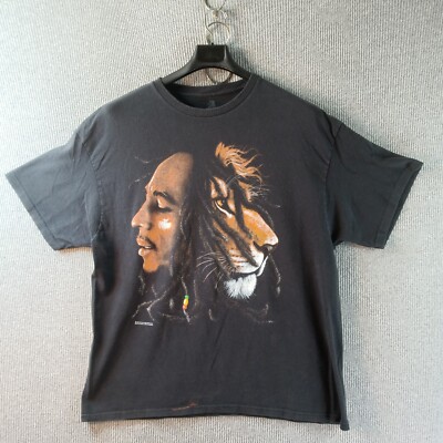 Bob Marley Shirt Mens 2X Black Roots Wear Side Profile Lion Morph Reggae Rasta