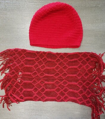womens handmade RED WINTER HAT large 2 REDS INFINITY SCARF  display picture 3