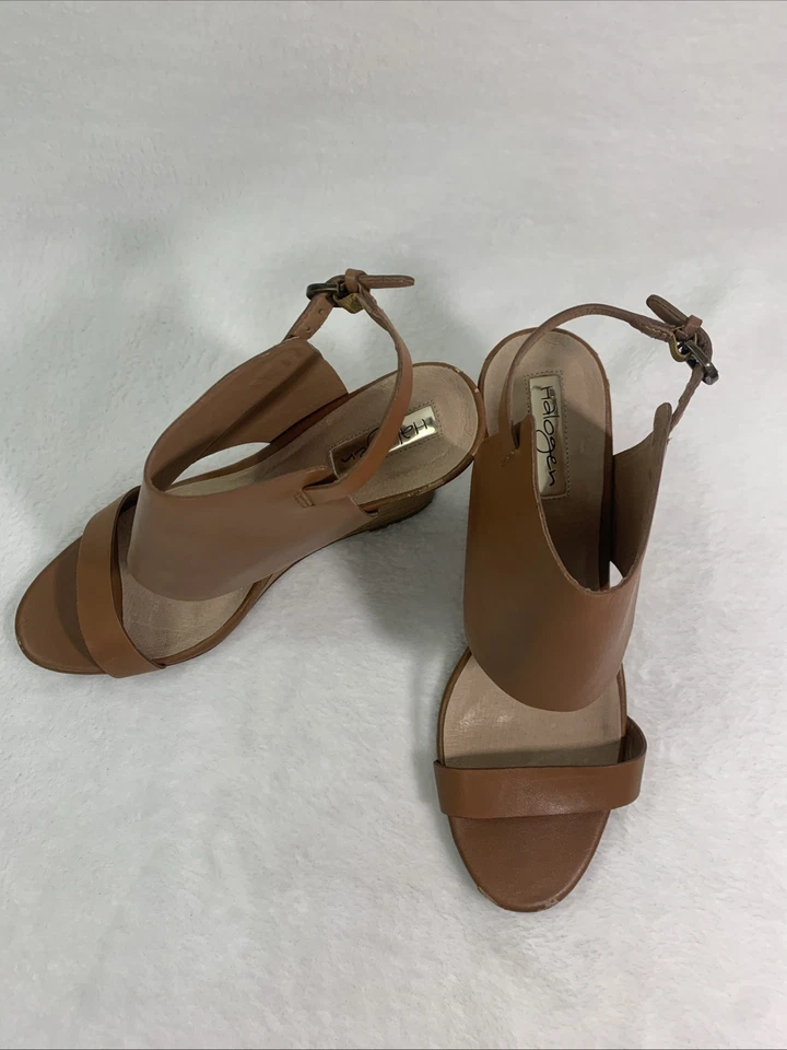 Halogen Womans Shoes Brown 3.5 in Wedge Heels Leather with Straps Size 8 M - Image 3 of 4