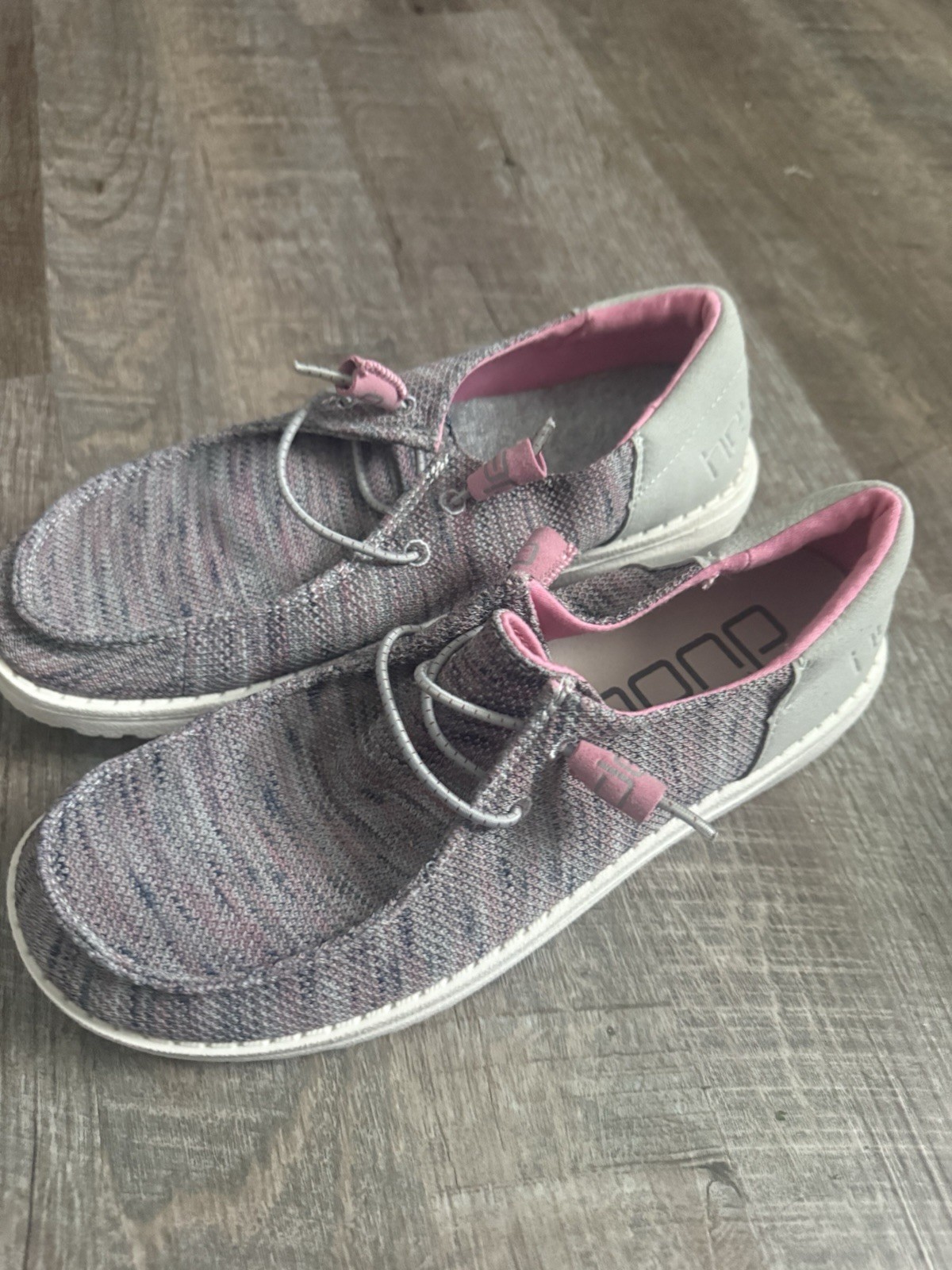 Hey Dude Wendy Women’s Size 9 Gray/Pink Slip-On Lightweight Comfort Fabric