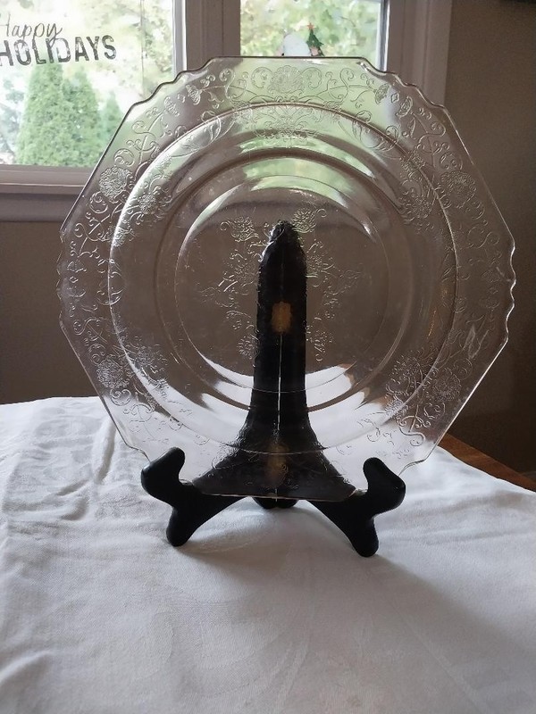 Vintage Hazel-Atlas Florentine Poppy pink depression glass square plate 10"