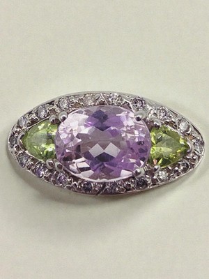 Valitutti Solid 14K White Gold Ring with Morganite, Peridot, and Diamonds - Sz 5