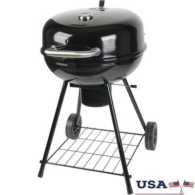 Portable 22 Inch Charcoal Kettle Grill W/ Temperature Gauge & Storage Shelf New