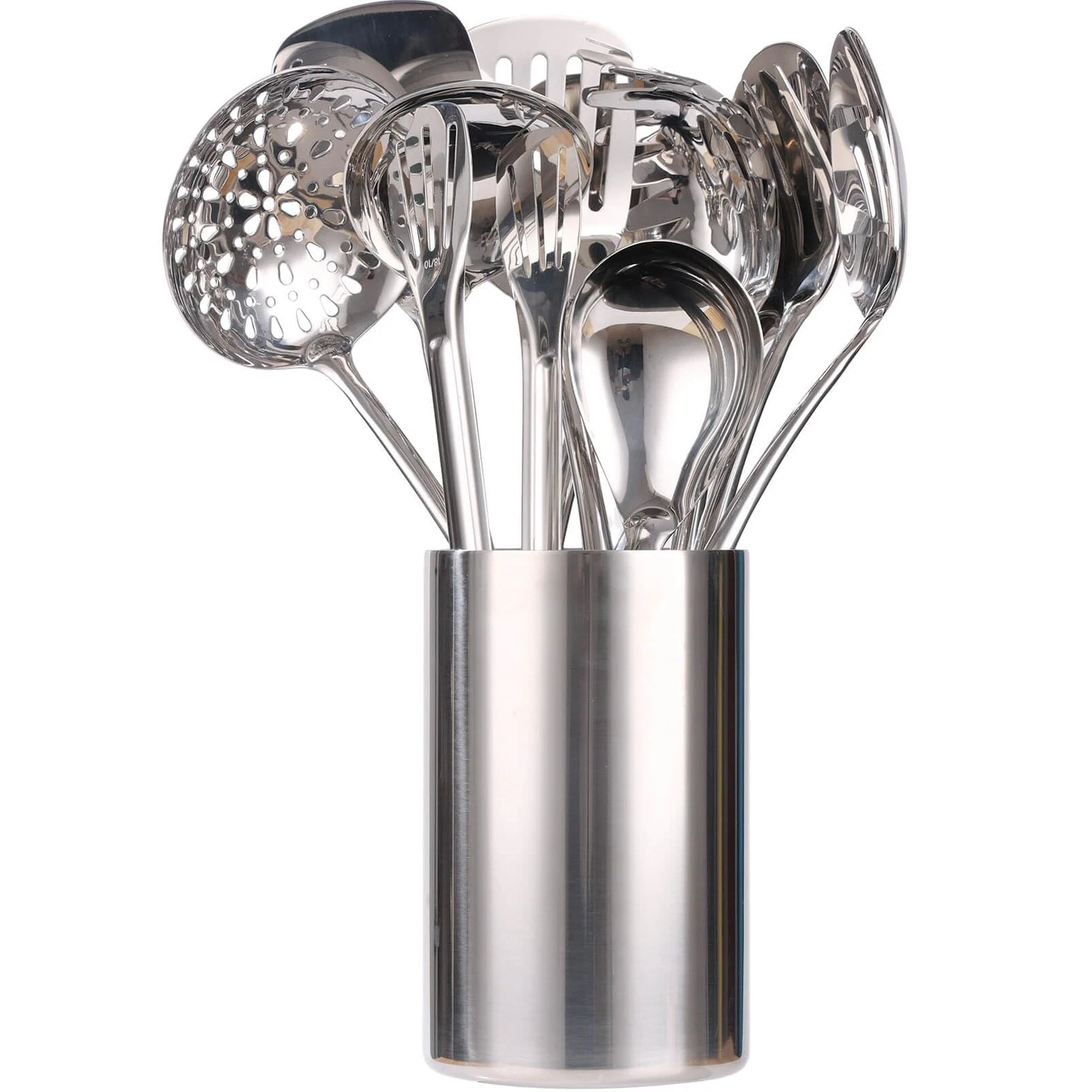 18/10 Stainless Steel Kitchen Utensils Set with Holder 15″ Spatula Spoon Set...