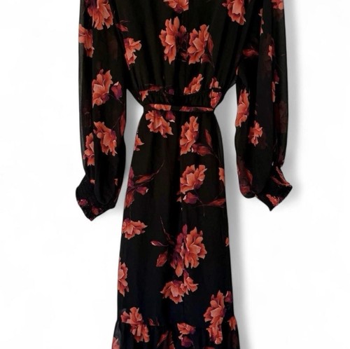 Ava & Viv Floral Print Belted Maxi Dress in Red Geranium Sheer Sleeve 4X NWT - Picture 4 of 8
