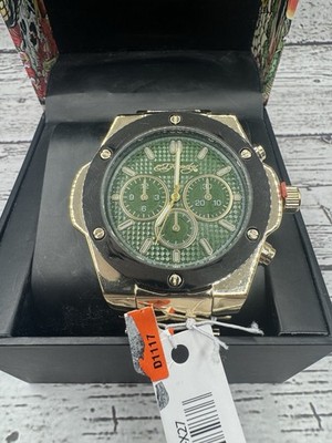 Ed Hardy 腕時計　ゴールド　希少 Ed Hardy Gold Tone Chronograph Watch New In Box With Green Dial | eBay