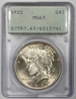 1922 $1 MS63 - Silver Peace Dollar - PCGS OGH Vintage Rattler Slab