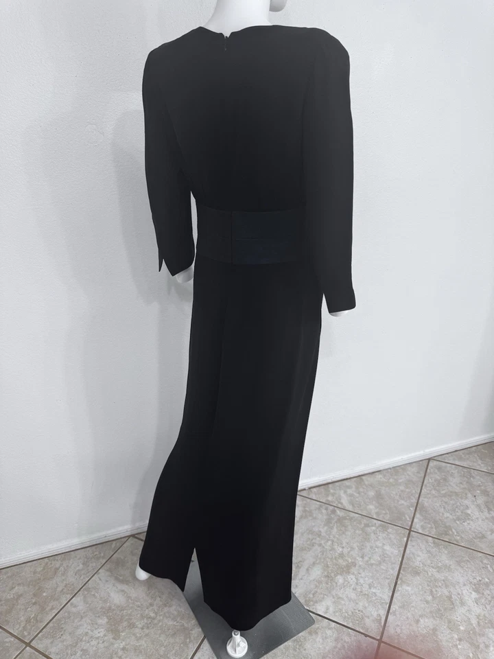 Maxi Vestido Largo Giorgio Armani Etiqueta Negra Imitación Envoltura Crepé Cuello en V IT42 Foto 3 de 4