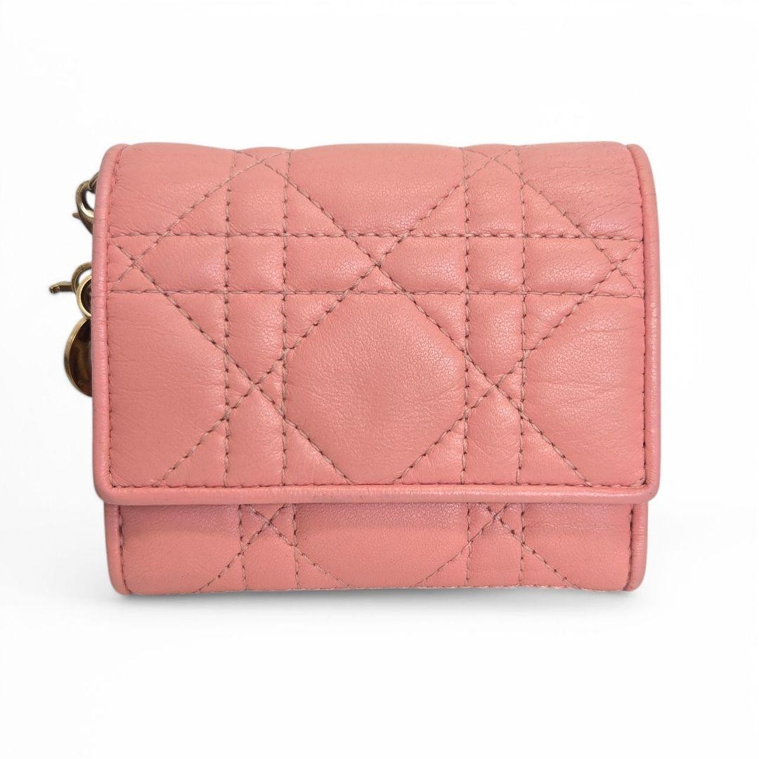 Dior Lady Canage Trifold Wallet Pink AB Authentic Preowned